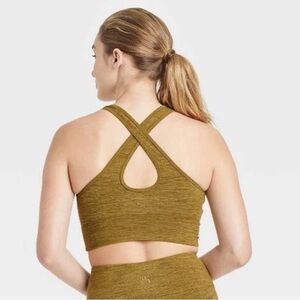 JoyLab Longline Olive Green Spacedye Workout Sports Bra Crop Top